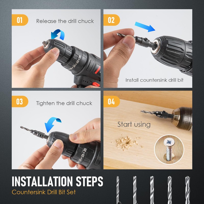 6 PCS Countersink Drill Bit Set, 5 PCS Quick Change