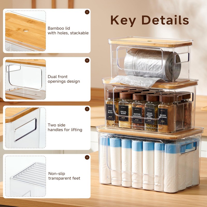 KitHero 3-Pack Trash Bag Holder,Trash Bag Dispenser with Bamboo Lid,