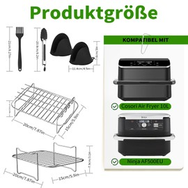 Ninja Hot Air Fryer Accessories - 6 Pieces 304 Stainless Steel Hot Air Fryer Racks - Compatible with Ninja AF300EU/400EU/500EU and Cosori 10L Twinfry, Non-Stick Cooking Accessories
