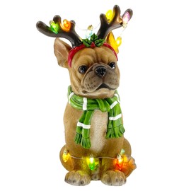 COWOS Christmas Dog Decorations with LED Lights, Unique Resin Collectible Figurine, Featuring Colorful Light Strip Wrapping Design, Perfect for Indoor Outside Porch Lawn Yard Home