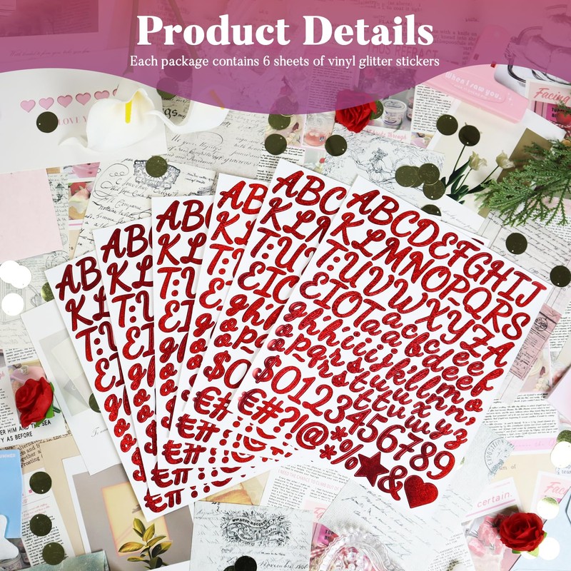 BINLINHONGO 1040 Small Glitter Alphabet Number Stickers,10 Sheets 1 Inch