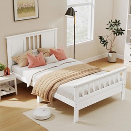 Sweetcrispy Twin Size Metal Platform Bed Frame - Mattress Foundation with Headboard and and Footboard, No Box Spring Needed with 350LBS Sturdy Wooden Slats Support, Noise Free, White