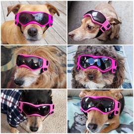 Enjoying Enjoying Small Dog Goggles UV Protection, Sunglasses for Dogs Small Breed, Windproof Driving Doggy Goggles, Snow Day Dog Eye Protection, Anti-Fog Dustproof, Adjustable Straps, Cool Pink