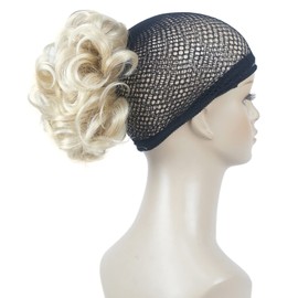 Lydell Short Ponytail Hair Extensions Wavy Curly Synthetic Hairpiece with Jaw Claw (24BT613 Blonde Mix)