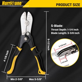 HURRICANE 5 Blade Sheet Metal Crimper - Pipe Crimper for Downspout, Stove Pipe, Stainless Steel, Ventilation Duct Systems, 9-1/2" HVAC Crimping Tool
