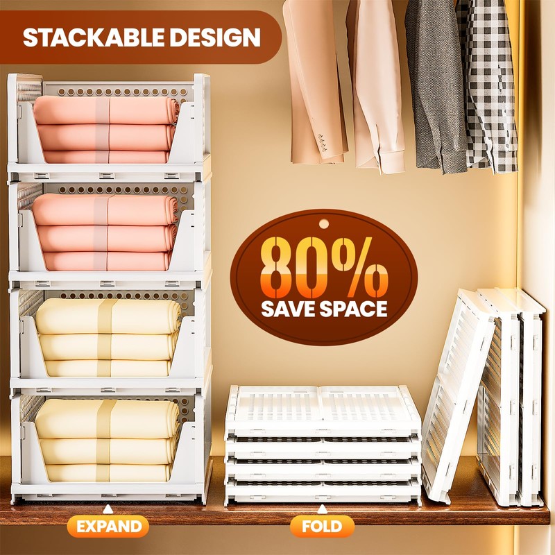 Mavivegue 5 Pack Stackable Closet Storage, Plastic Drawer Basket,Closet Organizers