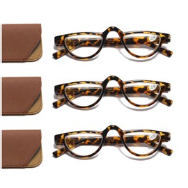 Hubeye Half Moon Frame Reading Glasses 3 Pairs Retro Designer Lightweight Plastic Reader for Women Men With Spring Hinge +1.0