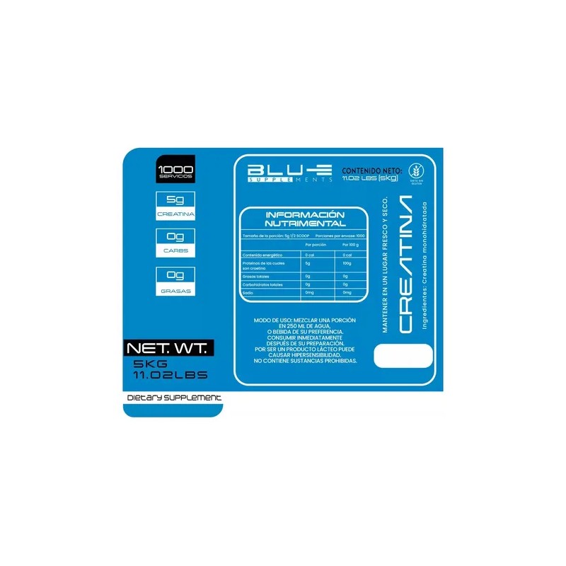 Creatina Monohidratada Blu-e 5kg Polvo Suplemento Fitness