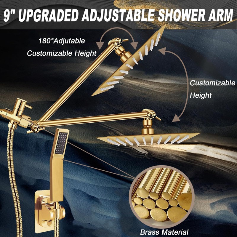 10'' Square Rain Shower Heads with Handheld, High Pressure Shower