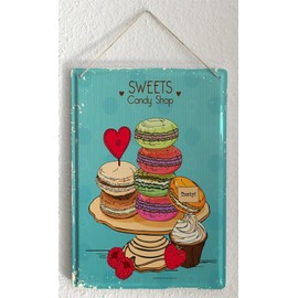 Blechschild Retro - Vintage Metall-Poster für die Küche - Makronen Süßigkeiten Motiv - 20 x 30 cm