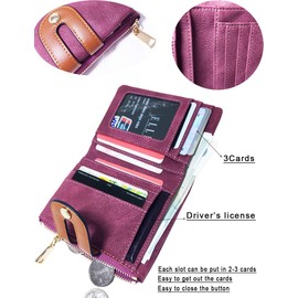 AOXONEL Women's Rfid Small Bifold Leather Wallet Ladies Mini Zipper Coin Purse id card Pocket,Slim Compact Thin (Purple)