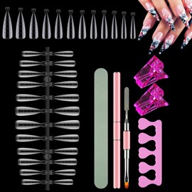 120 Pieces Dual Nail Forms Set, Stencils Nail Extension Nail Shapes with Pink Dual-Ended Nail Brush, Nail Tips Clip, Sponge Finger Separator and Nail File for Polygel Nails Tools