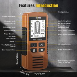 Stud Finder Wall Scanner, 7 in 1 Electronic Wall Finder Stud Detector with LCD Display & Audio Alarm, Multifunctional Smart Stud Sensor Beam Joist Detector for Wood AC Wire Metal Studs Cable