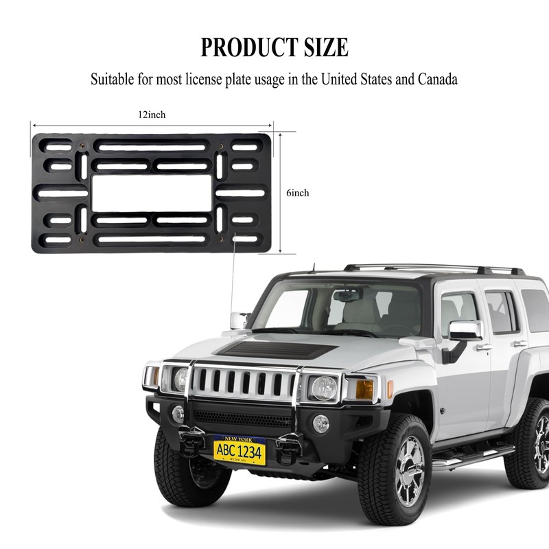 FBJTDQ License Plate Bracket - Black Universal Front Bumper Plastic