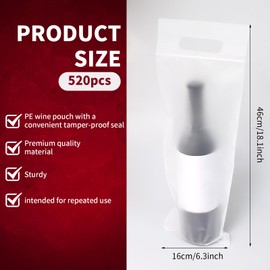 TANEMUDO 520 Pcs Plastic Wine Bags with Handles, 18 x 6 Inch Clear Tamper Proof Wine to Go Bags with Adhesive Seal for Travel, Restaurant, Party, Wedding, Gifts Supplies