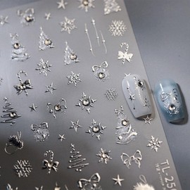 JMEOWIO 3D Embossed Christmas Holiday Snowflake Nail Art Stickers Decals Self-Adhesive 5D Nail Supplies Nail Art Design Decoration Accessories 1 Sheets