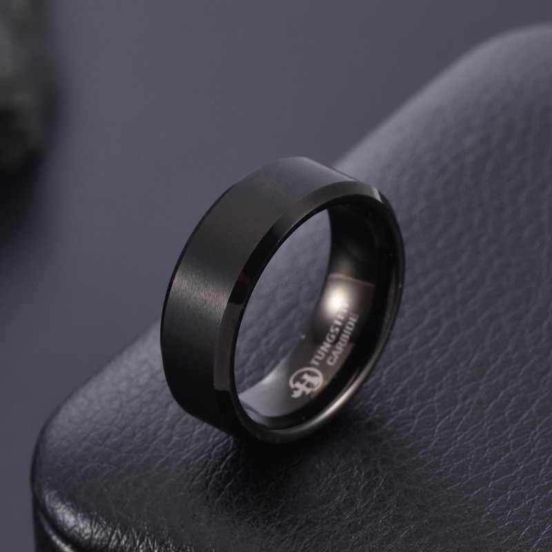 Classic Wedding Bands for Men 8mm Black Tungsten Carbide Rings,