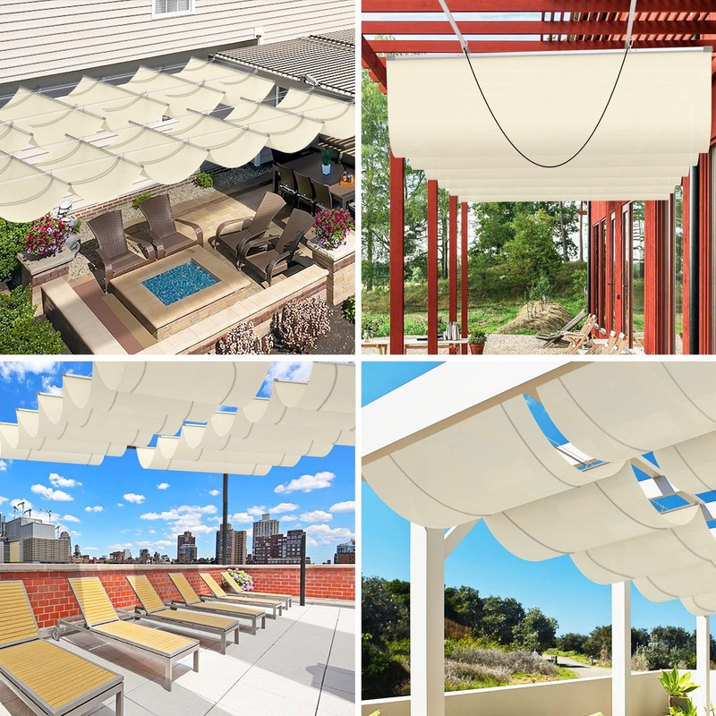 SunnyRoyal Beige 3'x12' Waterproof Pergola Shade Cover Retractable Sun Shade