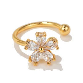Dainty Crystal Flower Ear Cuff Earring Cubic Zirconia Cherry Blossom Cartilage Clip On Non Piercing Fake Huggie Hoops Earrings Cute Birthday New Year Jewelry Gifts for Women Teen Girls BBF (Gold)