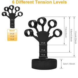 Finger Strengthener Extension Exerciser Stretcher, Strength Adjustment Finger Resistance Bands Used to Exercise Finger Strength - Black