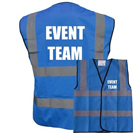 Event Team Blue Hi Vis Viz Safety Vest Waistcoat, Reflective High Visibility Work Wear, Events, x-large