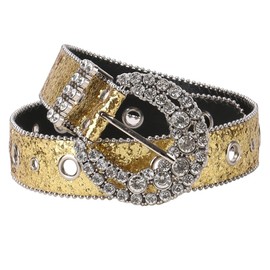 TQUXNGA Moderner glitzernder Gürtel, Jeans-Bund, Punk-Nieten, Gürtel für Straßenspieler, Club, Party, gold, 112CM