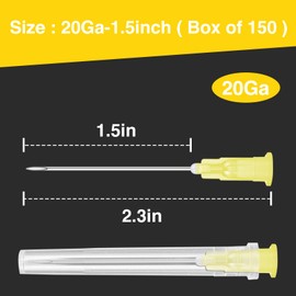 150 Pack 20 Ga 1.5 Inch Luer Lock,Lab Accessories, Industrial Dispensing Accessories, Individually Packaged