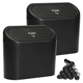 AUTUUCKEE 2 Pcs Car Trash Can Bin with Lid, Min Car Bin and 10 Rolls of Bin Bag, Leakproof Car Rubbish Bin Easy to Hang Car Bins for Front of Car Back Seat Car Accessories Office Bedroom Home