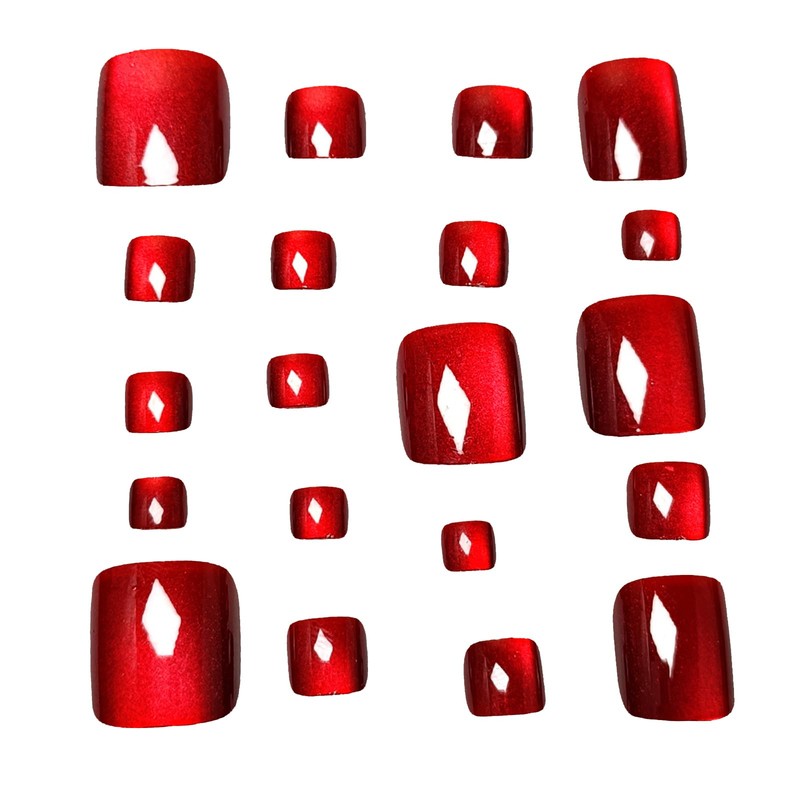 24 PCS Stick on Toenails Cat Eye Red, False Toe