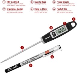 Escali DH1 Gourmet Digital Thermometer, NSF Certified-Black, Standard