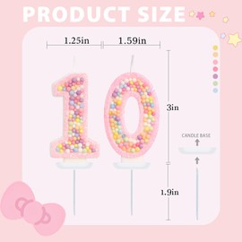 FAMGift Pink Birthday Candles - Number 10 Candle, Colorful Macaron Candles, 10 Birthday Decorations for Girls Sweet Theme Party Supplies (Pink)