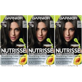 Garnier Hair Color Nutrisse Ultra Coverage Nourishing Hair Color Creme, Deep Soft Black (Black Sesame) 200, Pack of 3