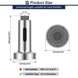 HOMELODY Pull Down Faucet Replacement Head, 2-Function G1/2 Kitchen Sink Spray Head, Chrome