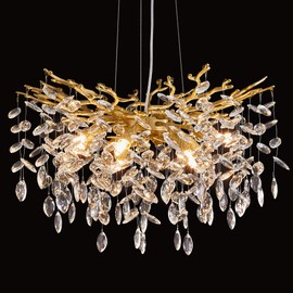 Modern Tree Branch Crystal Chandelier Luxury Gold Crystal Pendant Lighting 23.6" Contemporary 8-Light Chandeliers for Dining Room Kitchen Bedroom Living Room
