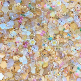 DUOLEIMI Nail Parts, Yellow Nail Deco Parts, 100 pcs, Luminous Flowers, Bear, Rabbit, Nail Art, Jewelry Parts, 3D Dimensional, For Character Resin DIY Decoration Parts (Yellow)