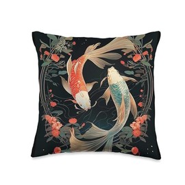 Aesthetic Cherry Koi Yin And Yang Kawaii Sakura Flower Throw Pillow, 16x16, Multicolor