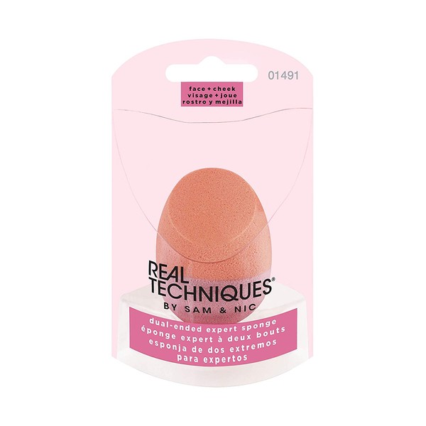Real Techniques Dual-ended Expert Sponge, Latex-Free, Polyurethane Foam, Multi-Purpose, Round Bottom Makeup Sponges, Ideal for Blending (Packaging May Vary)