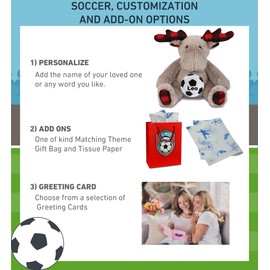 DolliBu Plaid Beige Moose Stuffed Animal with Soccer Ball Plush - Soft and Huggable Moose Playtime Plush Toy, Cute Wild Life Gift, Super Soft Stuffed Doll Animal Toy for Kids, Adults - 10 Inches