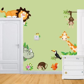 ElecMotive Jungle Wild Animal Vinyl Wall Sticker Decals for Kids Baby Bedroom (Lion Theme)