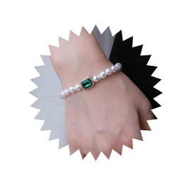Cimenexe Bohemian Emerald Square Bracelets Vintage Pearl Bracelet Green Crystal Bracelet Hand Chain Geometric Green Rhinestone Bracelets Gold Toggle Bar Bracelet Jewellery for Women and Girls