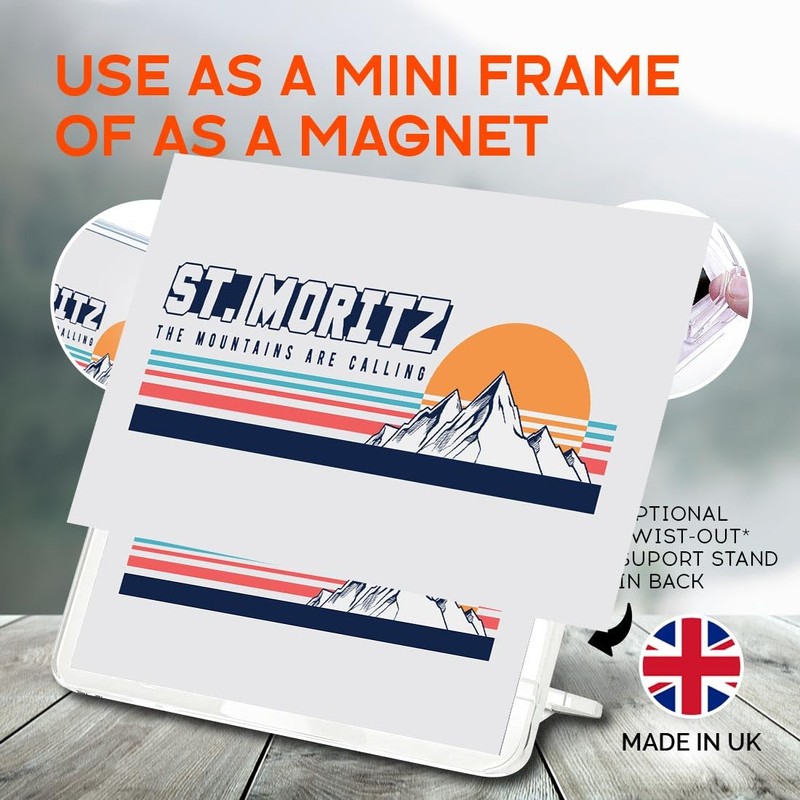 Classic Rectangle Magnet with Stand - Retro St Moritz Ski
