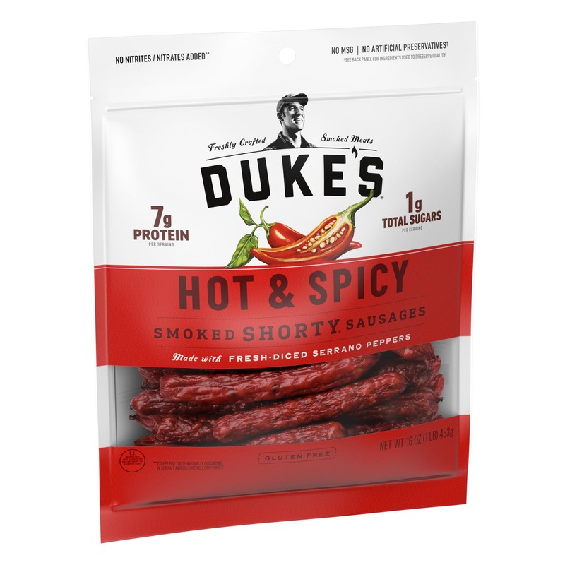 Duke's Pork Hot & Spicy Smoked Shorty Sausages, 7g Protein