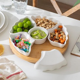 SumitlEyao Serving Tray and Platter, Porcelain Relish Tray, 12'' Divided Serving Bowls with 6 Removable Compartment, for Party, Kitchen Decor, for Chips and Dip, Fruits, and Condiment