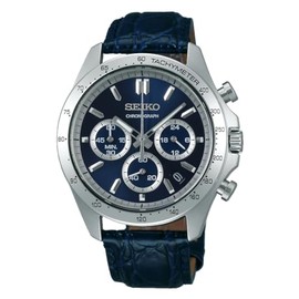 Seiko Selection Men's Quartz Chronograph, Dial: Blue, Band: Blue (Leather), Horizontal 3-prong chronograph