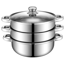 Steamer Pot for Cooking 11 inch Steamer Pot, 3-tier Multipurpose 18/8 Stainless Steel Steam Pot Cookware with Lid for Vegetable, Dumpling, Stock, Sauce, Food