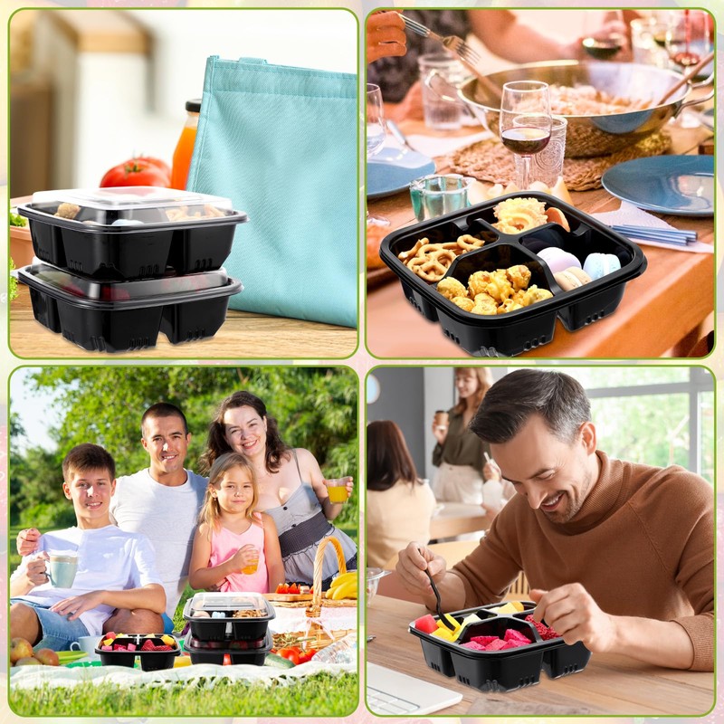 Yiyiring 60 Pack 4-compartment Bento Snack Boxes with Lids Reusable