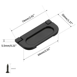 Evionlin 【2 Pack 】 Flush Pull Handle BlackInvisible Flip Drawer Handle Dull Polish Concealed Installation Recessed Furniture Grip Cabinet Door Pull Ring Handles with Screws