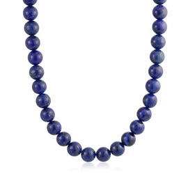 Plain Simple Classic Western Jewelry Dark Blue Lapis Lazuli Round 10MM Bead Strand Choker Necklace for Women Silver Plated Clasp 15 Inch