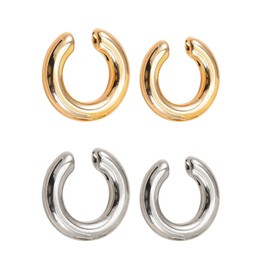 2 Pairs Of Round Ear Clips, C-Shaped Ear Clips, Punk Metal Earrings, Fashionable Simple Earrings (Silver, Gold)