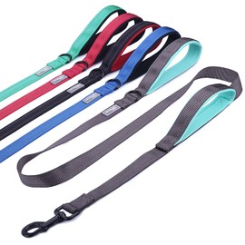 VIVAGLORY Reflective Dog Leash with Padded Handle, Heavy Duty 5ft Long Safety Training Double Handle Leash Walking Lead for Medium to Large Dogs, Grey